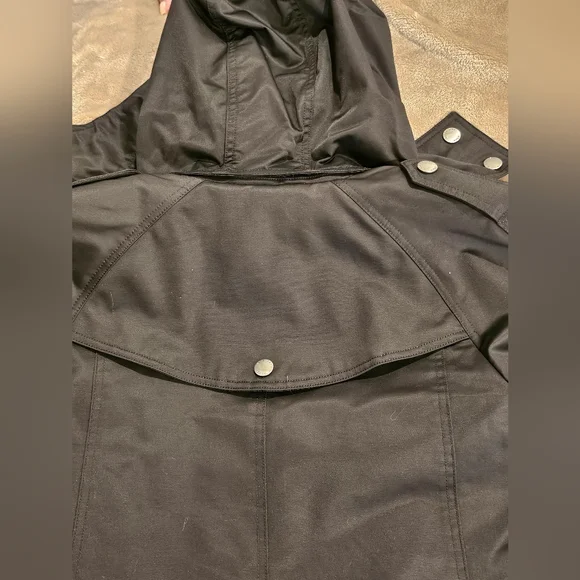 BURBERRY Black Removable Hood Trench Coat with Plaid Double Lining - Picture 7 of 9